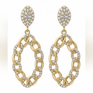 D'bello Gold Rhinestone Chain Dangle Earrings New
